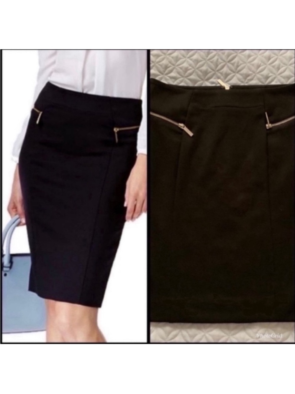 Michael Kors Black Pencil Skirt with Gold Zip Accents